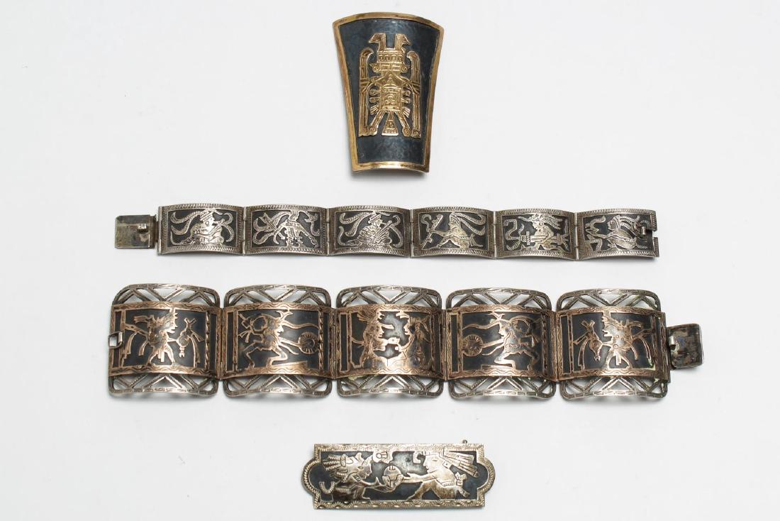 Central American Silver Jewelry, w. Aztec Motifs (1 of 4)