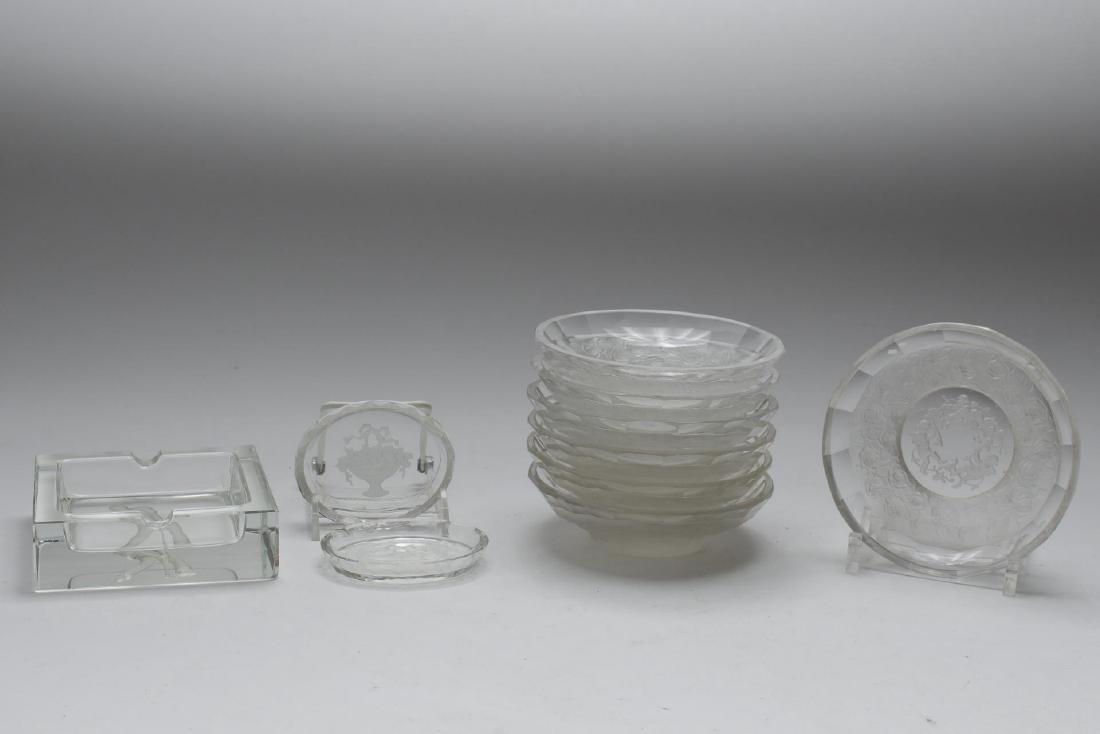 Etched Frosted Crystal & Glass, Group of 10 Pieces (1 of 3)