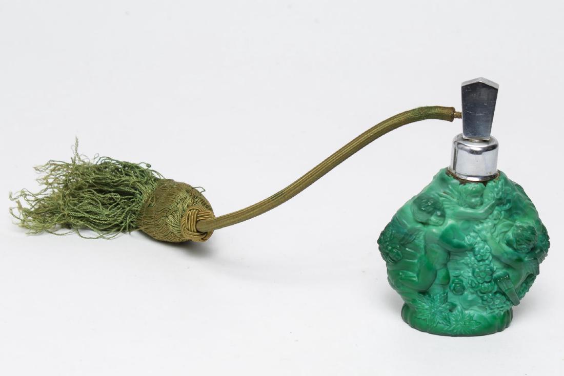 Czech Art Deco Malachite Glass Perfume Bottle (1 of 3)
