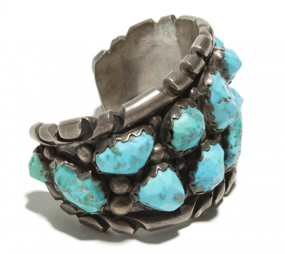 Wayne Cheama Zuni Silver & Turquoise Cuff Bracelet (1 of 5)