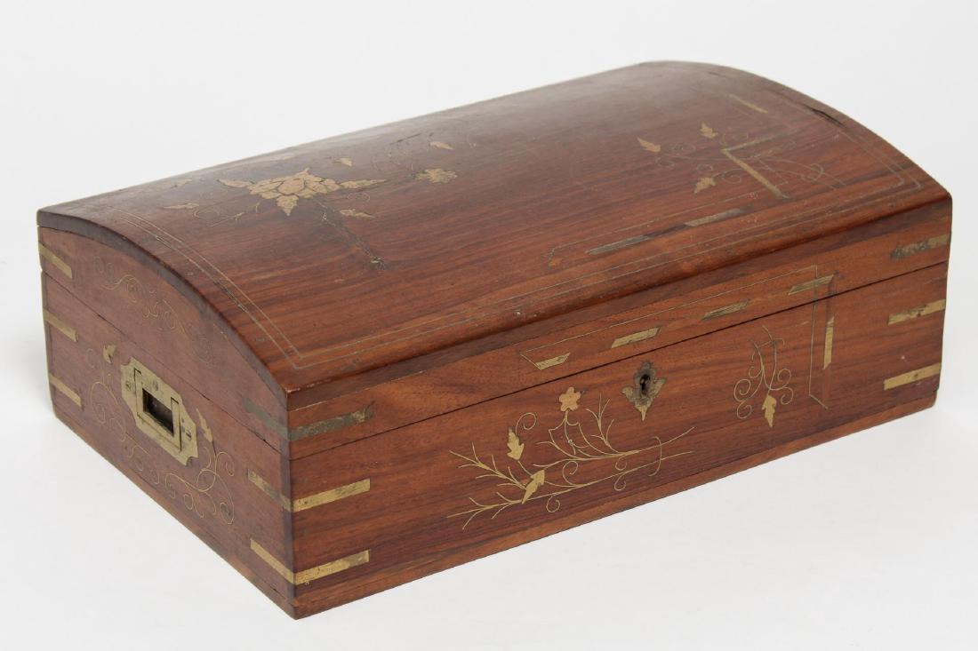 Art Nouveau Jewel Cask or Vanity Box, Brass-Inlaid (1 of 4)