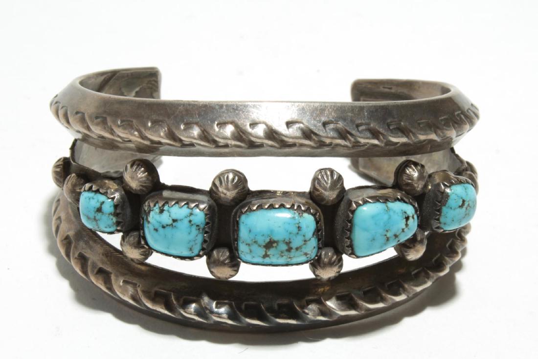 Navajo Silver & Turquoise Cuff Bracelet (1 of 6)