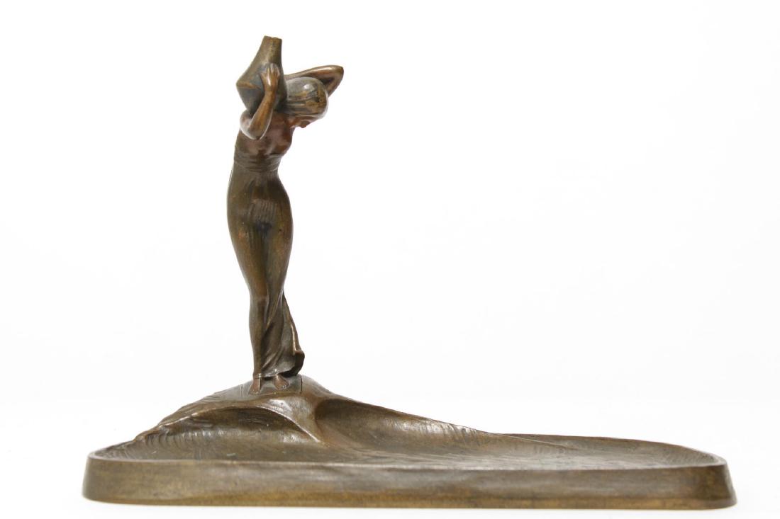 P. Tereszczuk (Austrian, 1875-1963)- Erotic Bronze: Peter or Paul Tereszczuk Galician-Austrian late 19th/early 20th century brown-patinated erotic bronze vide poche of a semi-nude young water-bearer by a lake, the base signed on the reverse "P. Tereszc