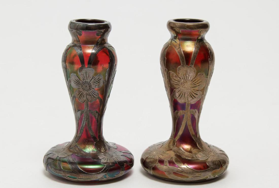 Alvin Glass & .999 Silver Overlay Bud Vases (1 of 6)
