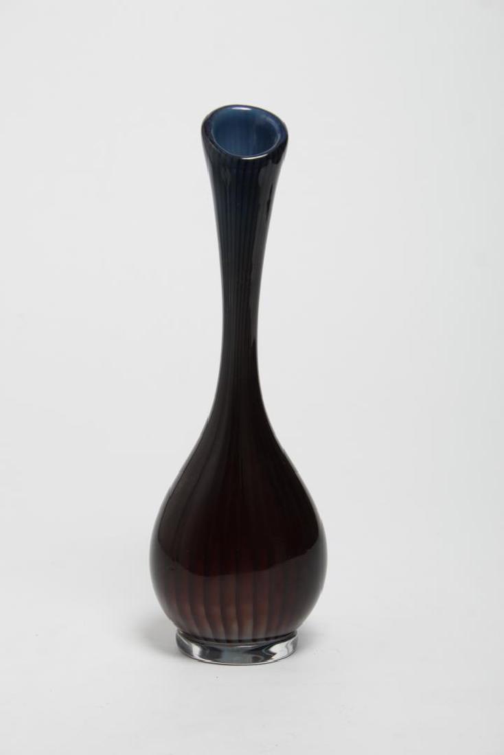 Mid-Century Modern Kosta Sweden "Colora" Vase: Mid-Century Vicke Lindstrand (1904-1983) for Kosta, Sweden Colora vase with blue and dark brown striped glass interior cased in clear, vintage 1950s Scandinavian Modern, the underside with square acid