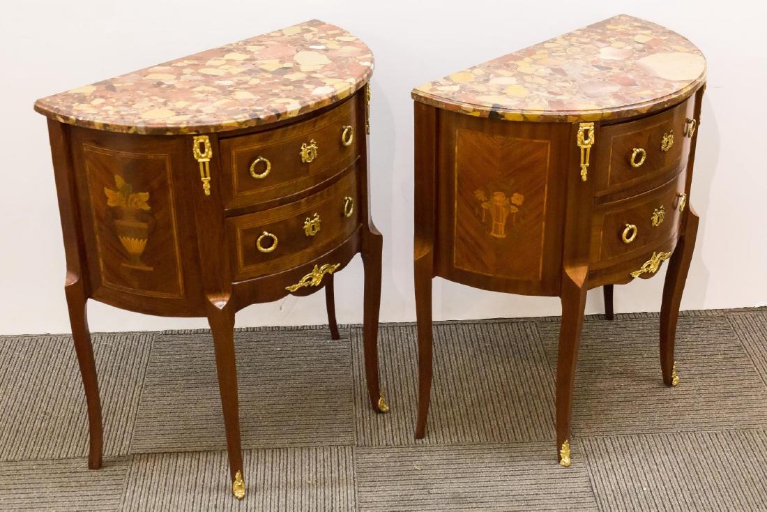 French Louis XVI-Manner Marble-Top Demilune Tables (1 of 11)
