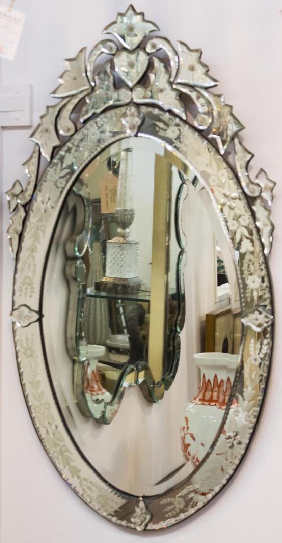 Venetian Mirror, Oval w. Etched Flowers (1 of 3)