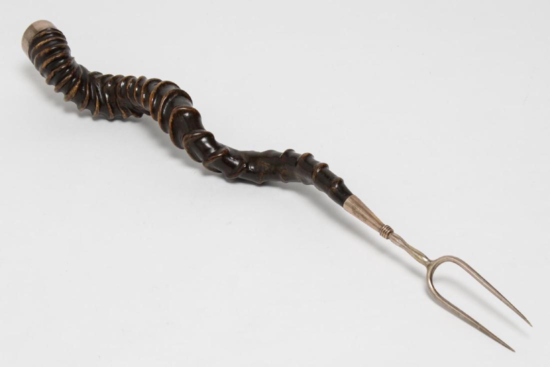 Antelope Horn Serving Fork, Vintage Silver-Mounted (1 of 3)