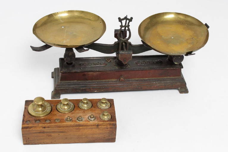 Antique Scale & Weights, Cast Iron & Brass