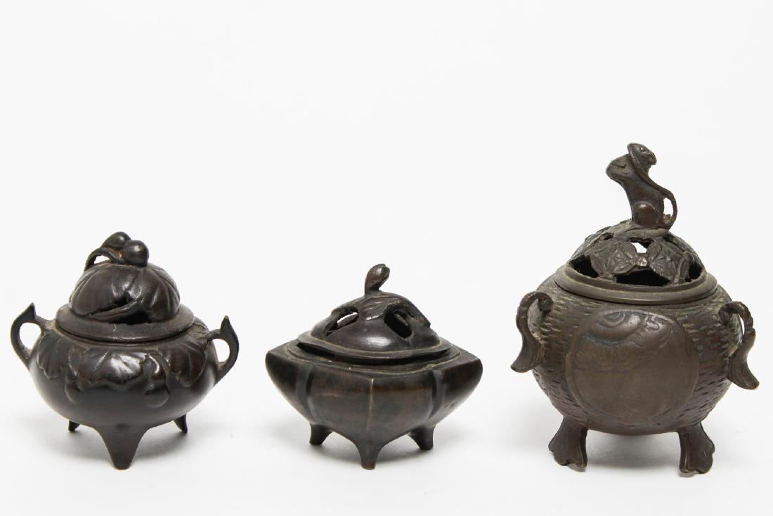Asian Bronze Incense Burners, Group of 3 Small (1 of 5)