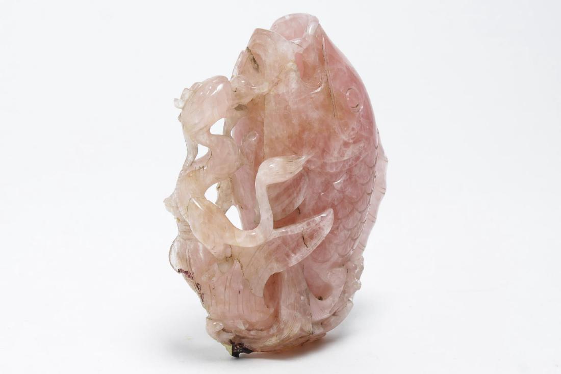 Chinese Rose Quartz "Carp & Dragon" Vase (1 of 3)