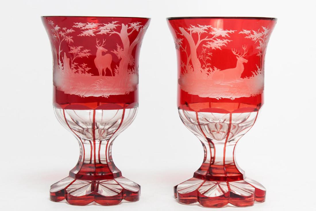 Bohemian Czech Red & Clear Stag Glasses, 19th C. (1 of 5)