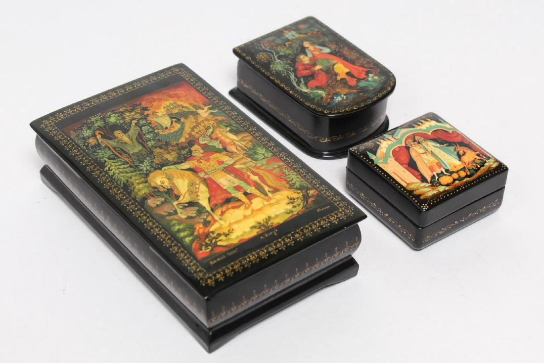 Russian Lacquer Boxes, 3 Vintage Pieces (1 of 12)
