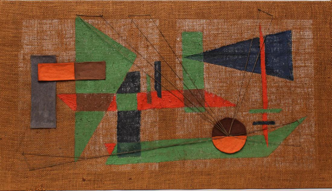 Outsider or Folk Art Painted Textile, Unsigned (1 of 2)