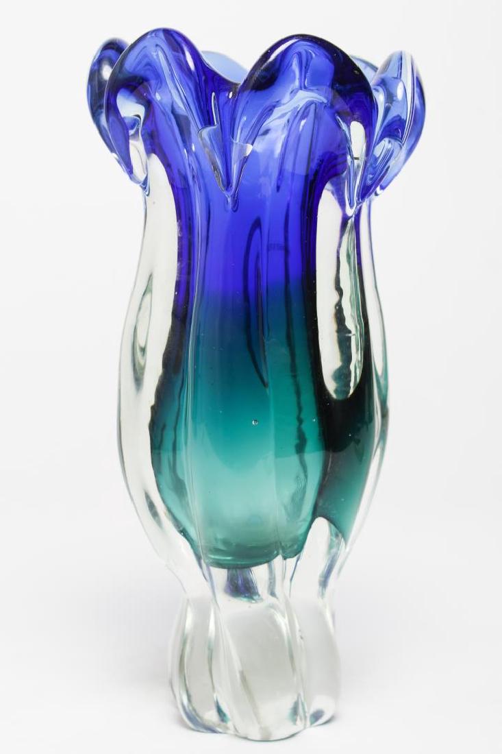 Polish Cased Glass BlueGreen Vase, HandBlown