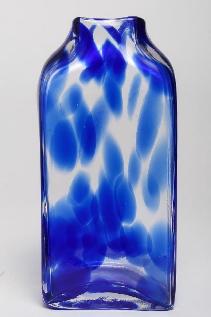 Modernist Art Glass Vase, Cobalt Blue & Colorless: Art glass vase, the underside etched "TWS 97," and with a rough-cut pontil mark. 9.25" H.