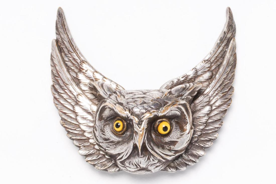Owl-Form Belt Buckle, Silver-Plate, Steampunk (1 of 4)