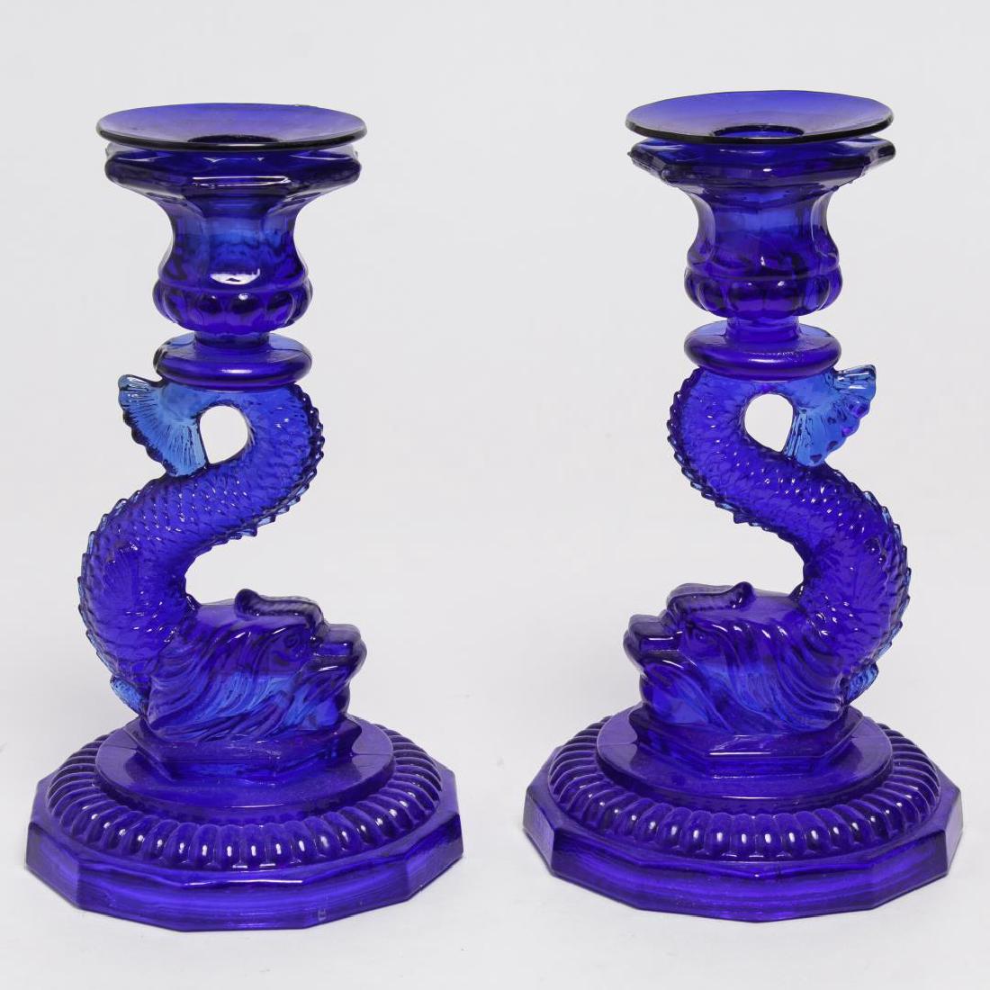 Vintage Moser Glass Candlesticks, Cobalt Blue (1 of 3)