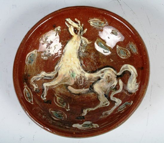 Aaron Bohrod Handpainted Ceramic Bowl with Horse 1: Bohrod was an artist, textile designer and potter. Initially a regionalist painter of American scenes, particularly of his native Chicago, Bohrod later devoted himself to still-life paintings. He also