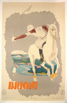 ANON "Brioni" Vintage Poster 1937: ANON "Brioni" 1937 27X39in.(67X98cm)Original lithograph poster from 1937. Excellent condition apart from a barely visible crease in the top left hand corner.. "Brioni" is most widely-known today as a