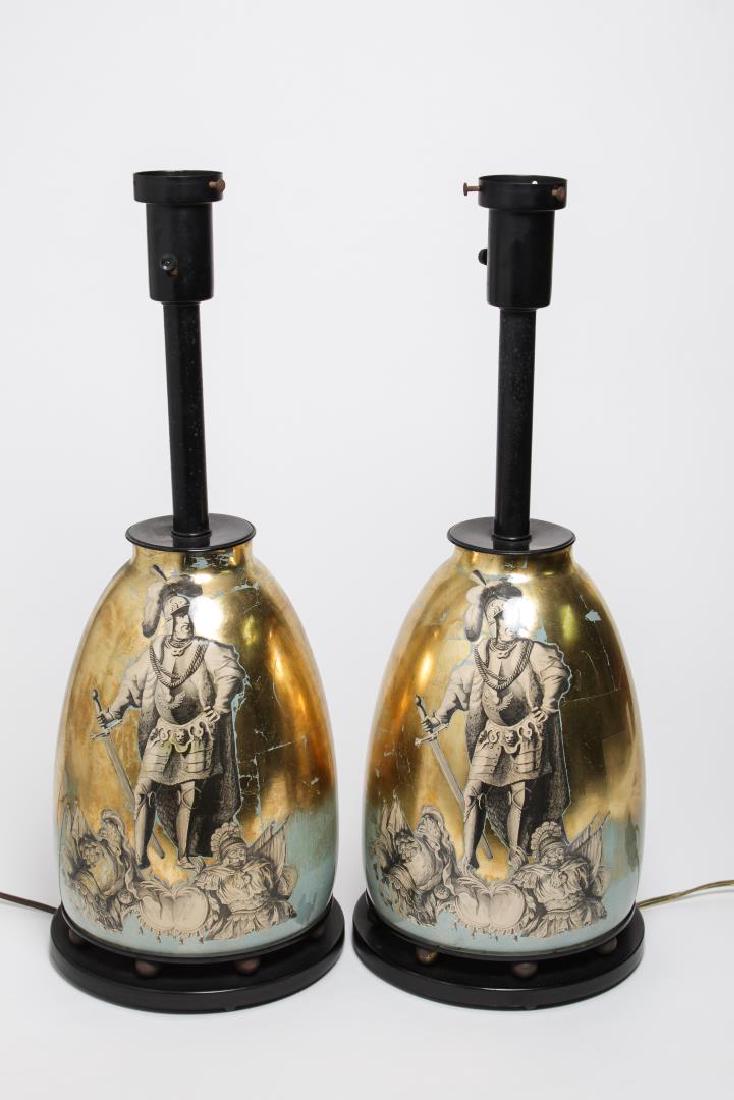 Fornasetti-Manner Gilt Decoupage Lamps, Pair (1 of 11)