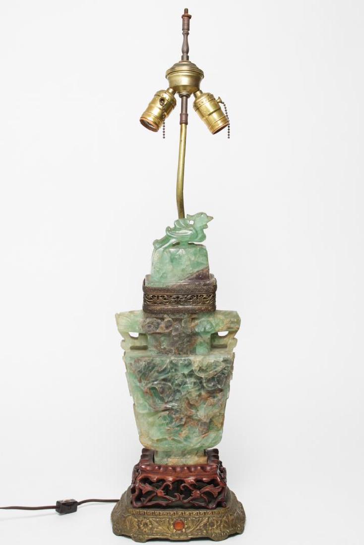 Chinese Carved Celadon Hardstone Urn Lamp (1 of 11)