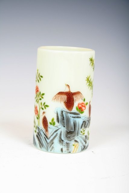 19th C Chinese Peking Glass Brush Pot