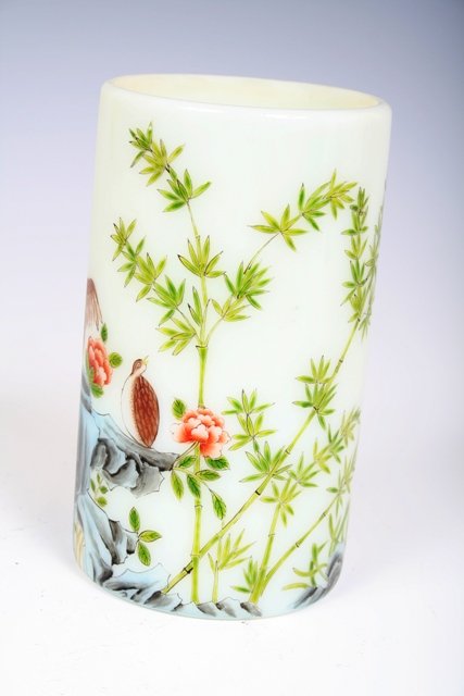 19th C Chinese Peking Glass Brush Pot - 3