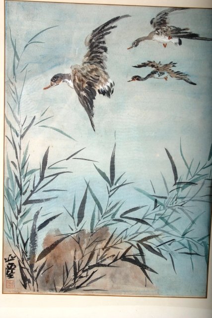 Pair 20th C Handpainted Framed Chinese Paintings - 2
