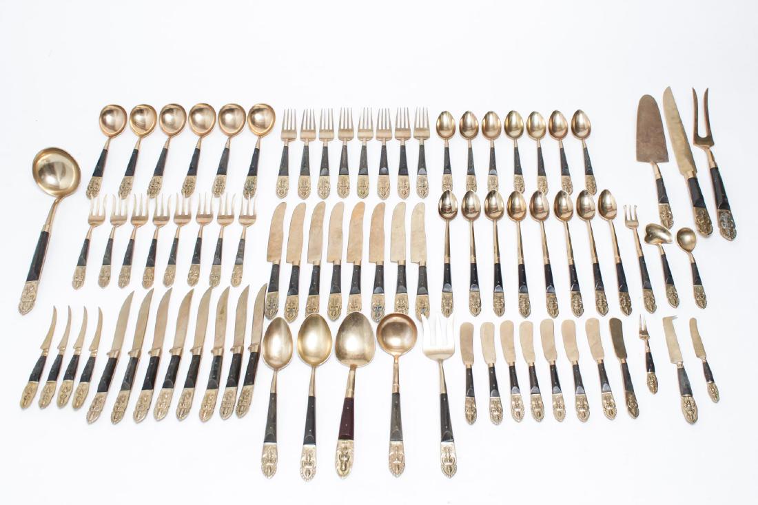 Vintage Chinese Flatware Service, Brass & Hardwood (1 of 9)