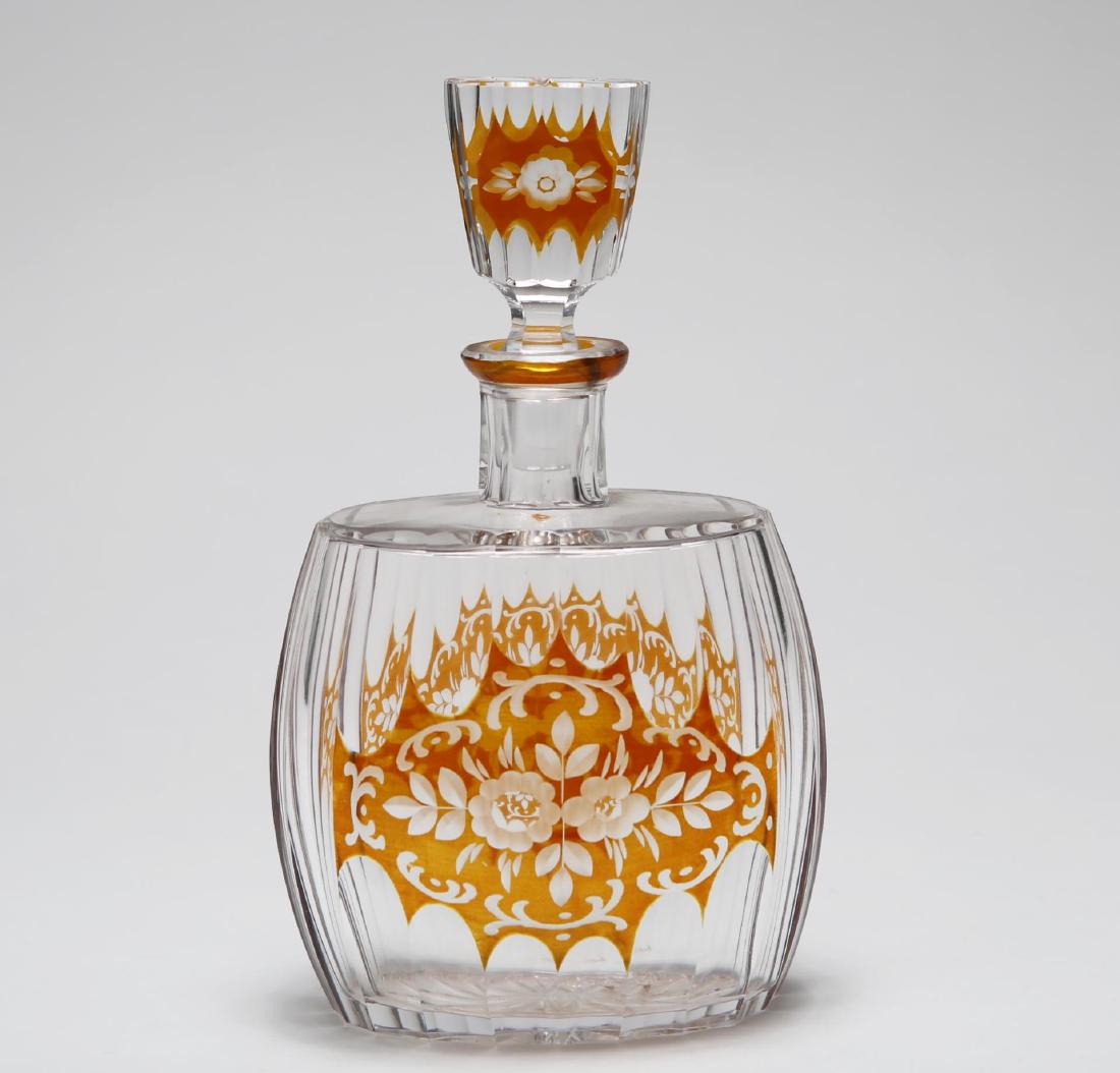 Art Deco Bohemian Glass Decanter, Cut & Colored (1 of 6)