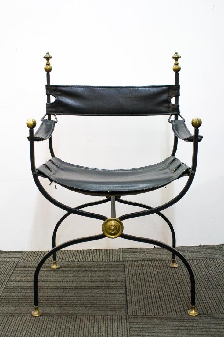 Italian Savonarola Chair, Wrought Iron & Leather (1 of 8)