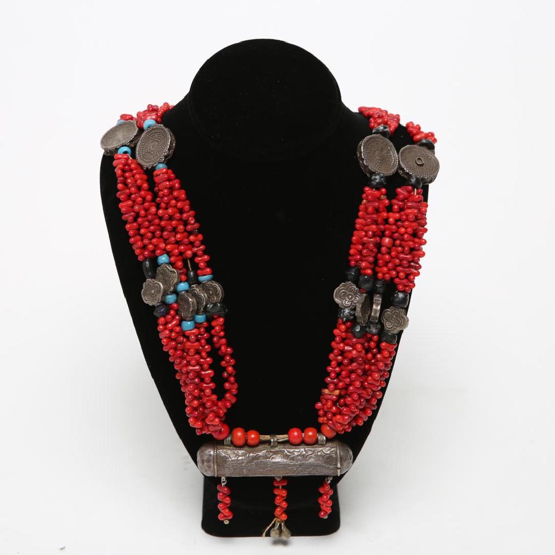 Middle Eastern Silver Pendant Necklace, Faux-Coral (1 of 11)