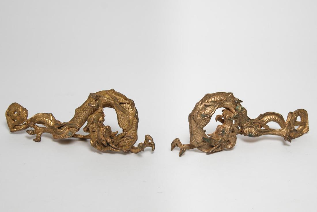 Japanese Dragon Sculptures, Gilt Metal, Vintage: Vintage Japanese tabletop dragon sculptures, gilt metal. 7.25" L.