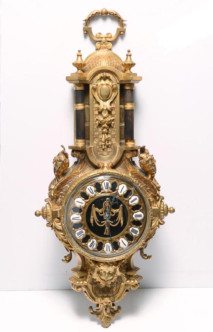 Parrot Freres Wall Clock, Gilt Ebonized Wood (1 of 15)