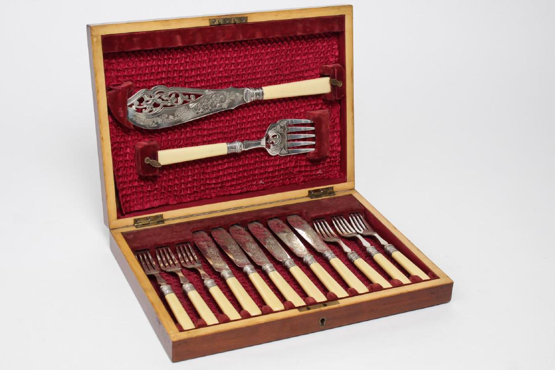 Antique Celluloid, Silver, & EPNS Fish Service (1 of 4)