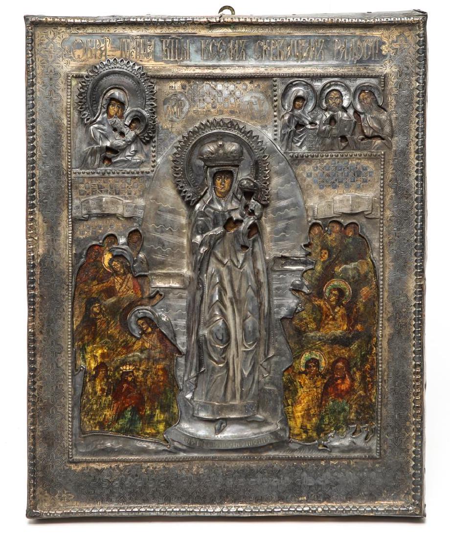Russian Icon of Mary with Silver Oklad, Antique (1 of 11)
