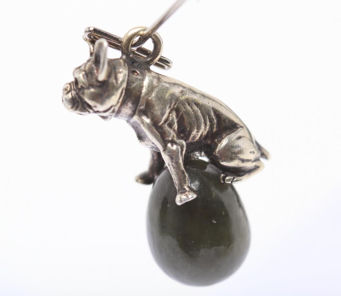 Russian Nephrite Jade Egg Pendant w Silver Bulldog (1 of 5)