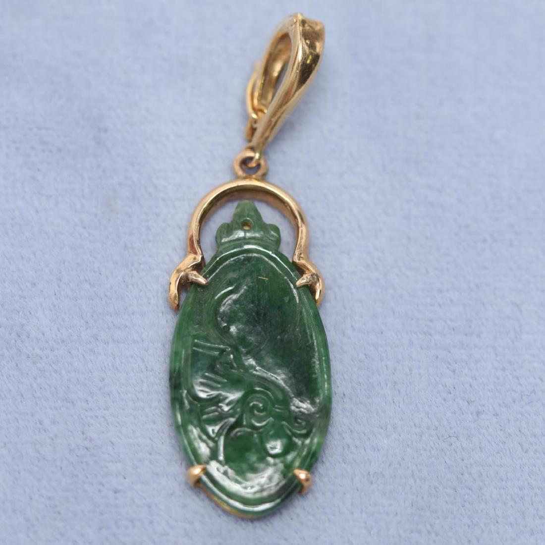 Chinese Spinach Jade Pendant Plaque, in 14K Gold (1 of 4)