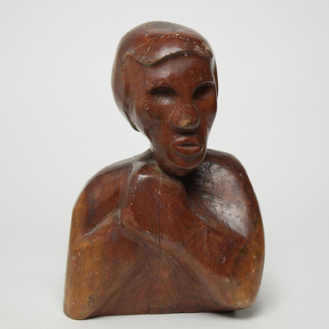 Folk Art Carved Wood Bust Sculpture, Elderly Woman (1 of 5)
