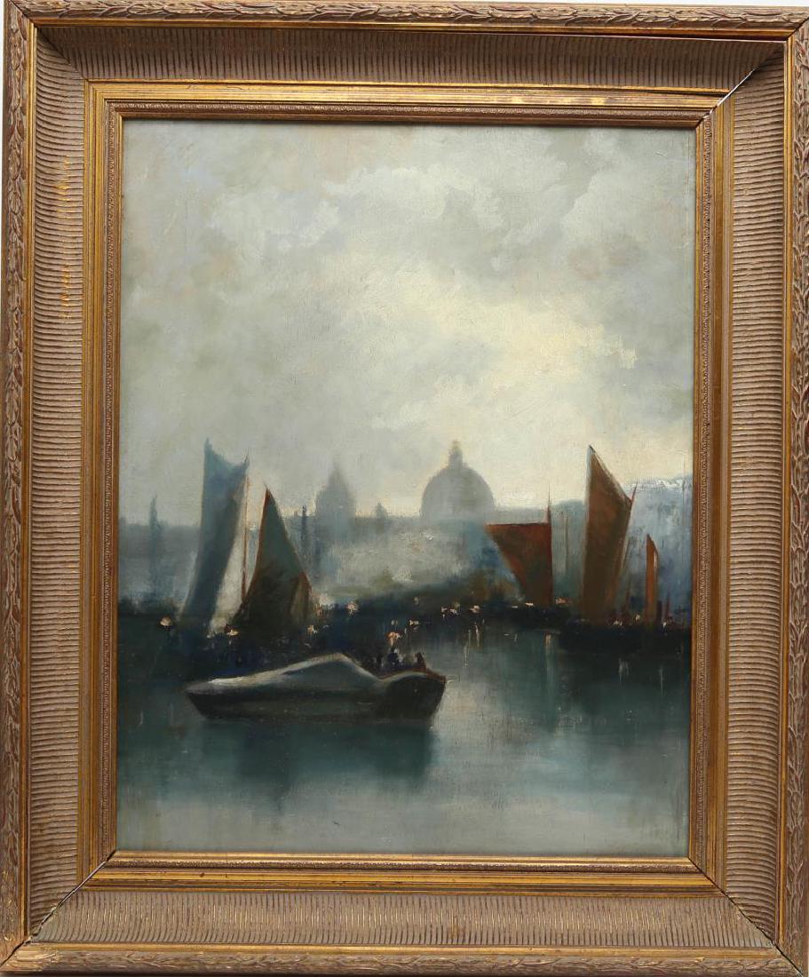 Illegibly Signed- Harbor Scene, Oil on Canvas (1 of 4)