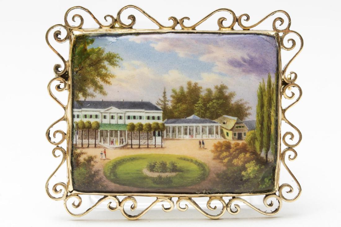 Landscape Enamel Brooch, Antique in 14K Gold (1 of 3)