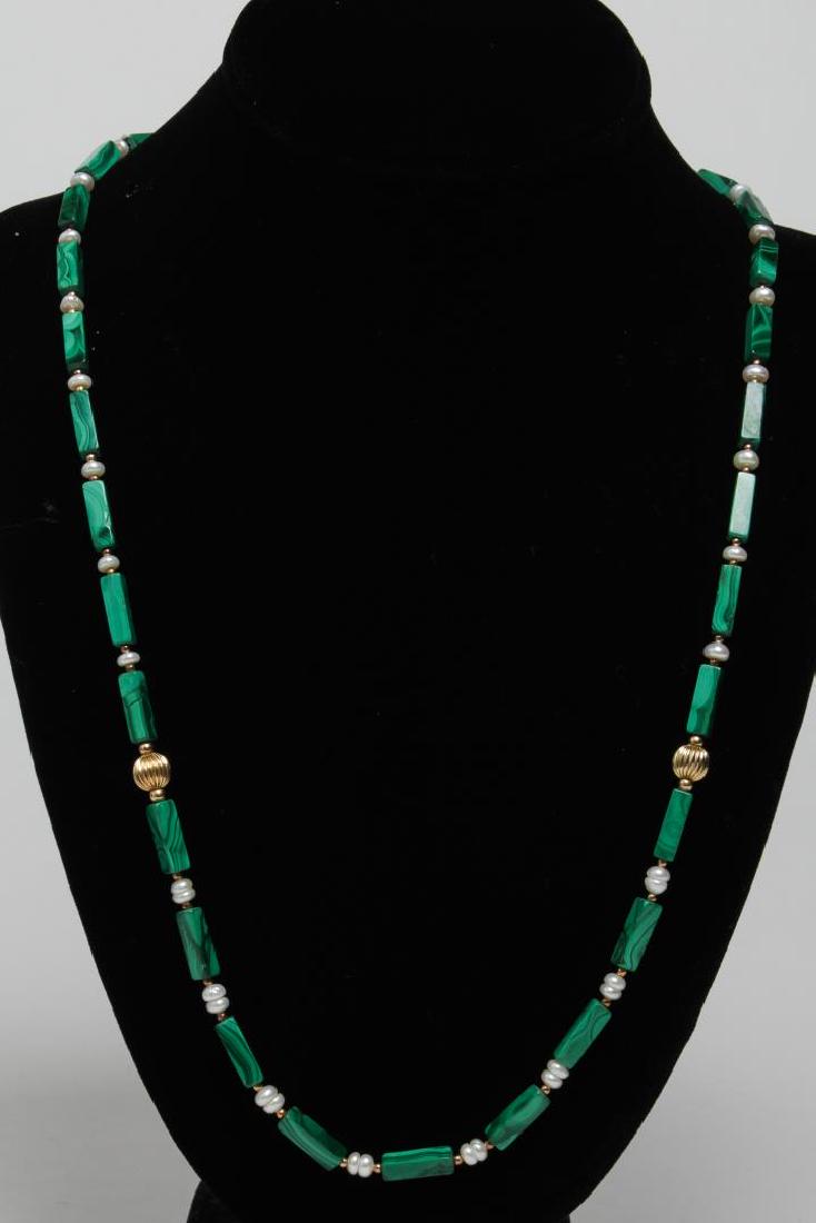 Malachite & Pearl Bead Necklace, with 10K Gold (1 of 4)