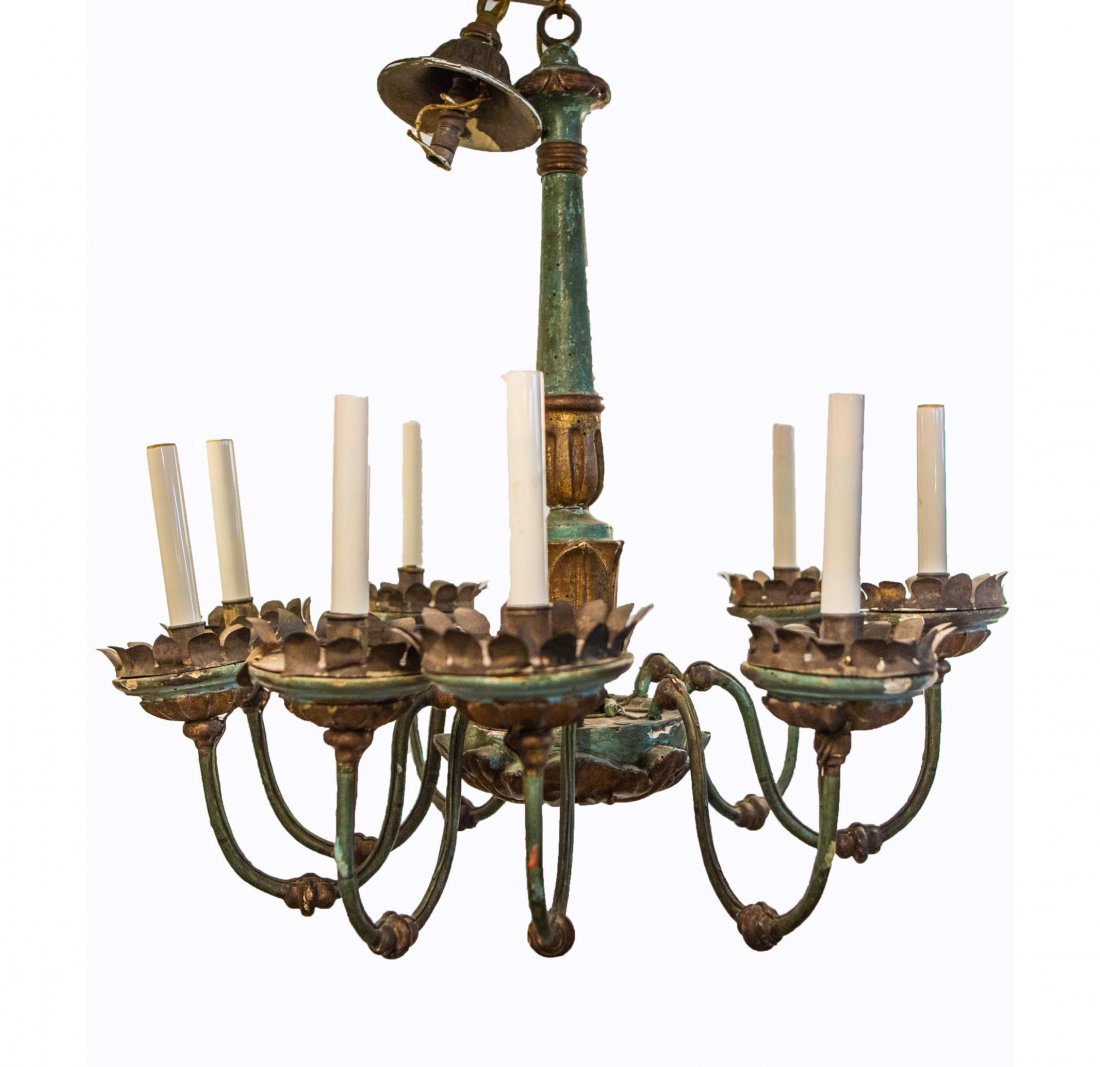 Antique Carved Wood Chandelier, 8-Light (1 of 3)