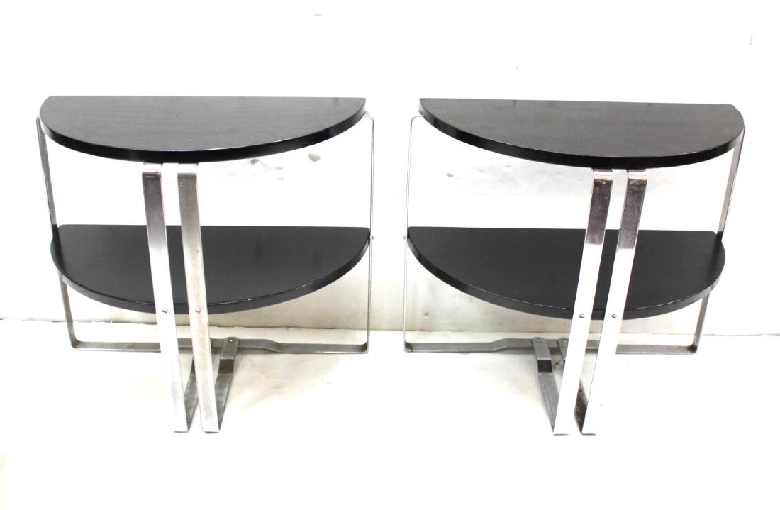Art Deco Demilune Wood Tables, Pair, Machine Age (1 of 17)