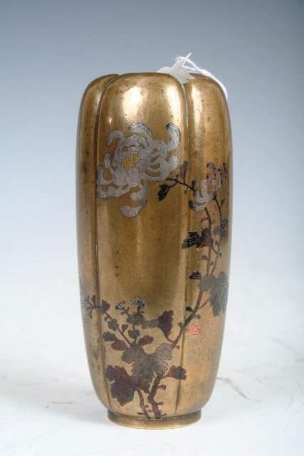 Japanese Bronze Vessel with 3 Metal Inlay c1900