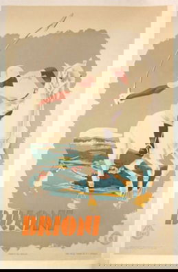 ANON "Brioni" Vintage Poster 1937: ANON "Brioni" 1937 27X39in.(67X98cm)Original lithograph poster from 1937. Excellent condition apart from a barely visible crease in the top left hand corner.. "Brioni" is most widely-known today as a
