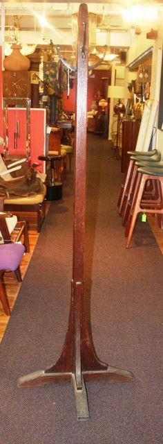 L & J. G. Stickley Coatrack/Costumeur: L & J. G. Stickley Coatrack/CostumeurOne hook missing. Pegged feet. Varnished over rough finish. Crack down body filled with puddy