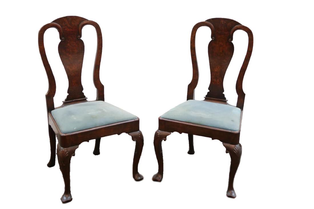 Queen Anne Side Chairs, Antique, Period, Pair (1 of 6)