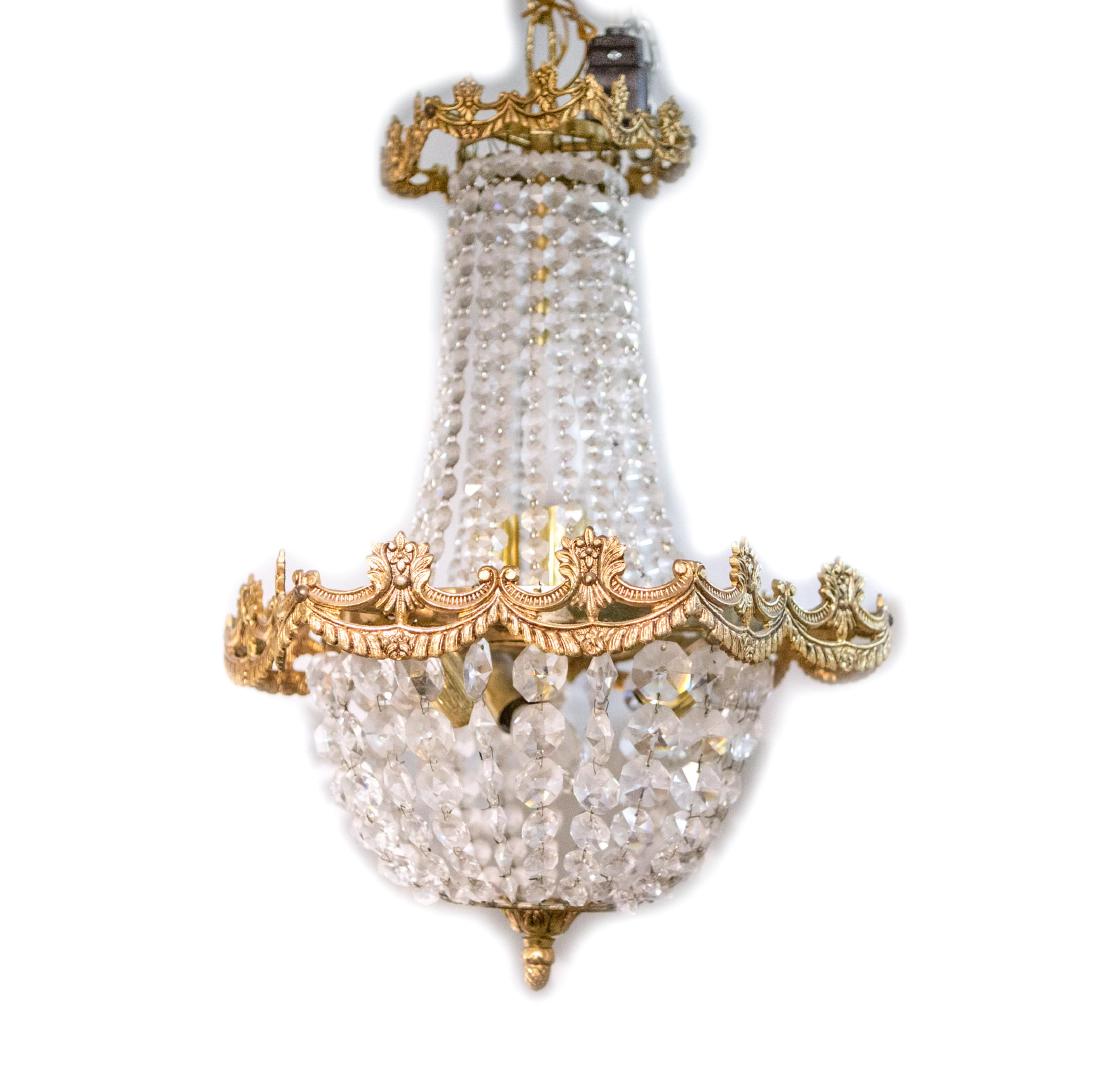 Hollywood Regency Chandelier, Brass & Crystal (1 of 3)